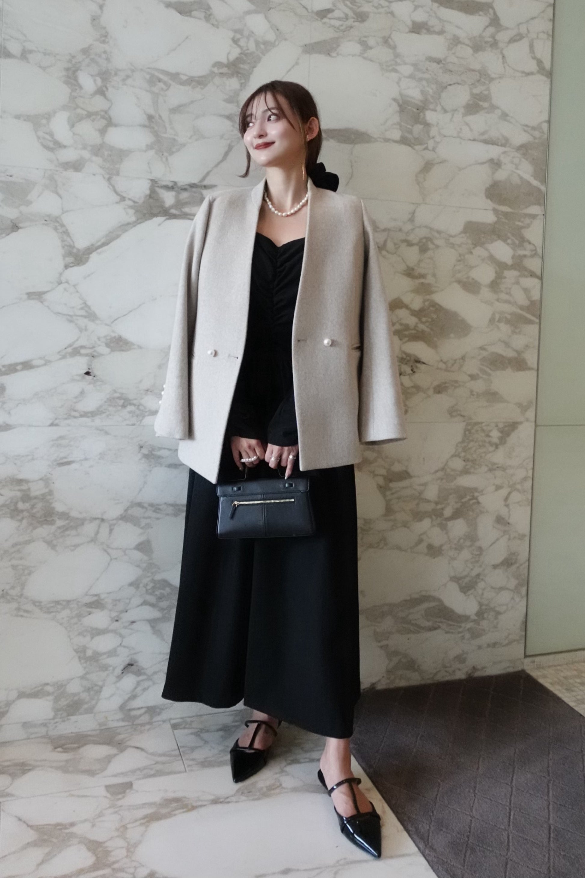 ジャケット・アウター ORGUE No collar pearl coat Beige Oliver Church 3 Pocket Jacket French Vintage Linen Cotton Hazelnut