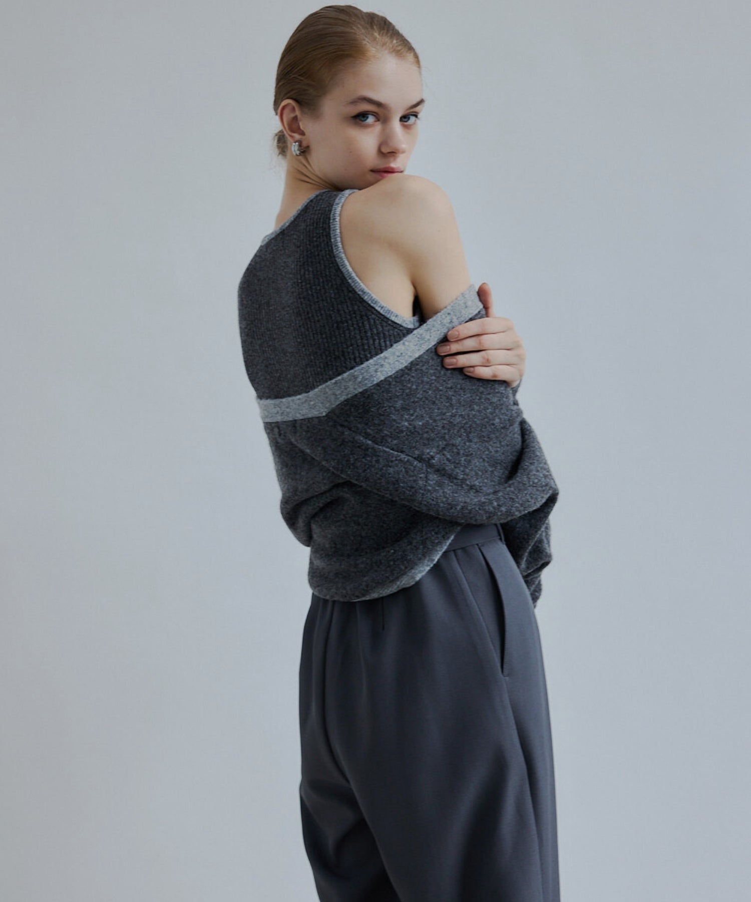 Bicolor knit ensemble【Gray】