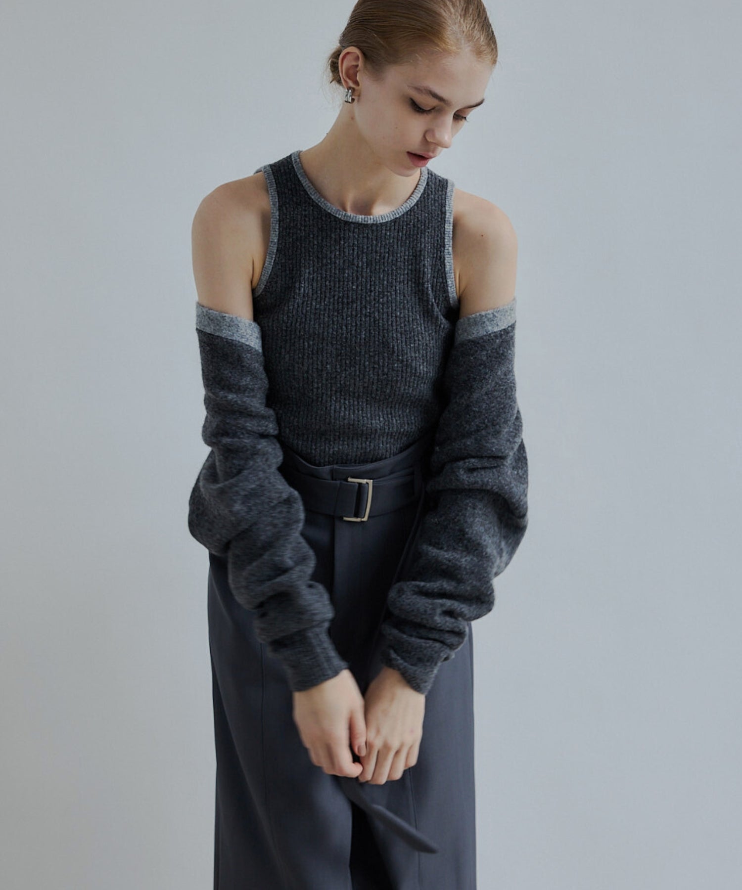 Bicolor knit ensemble【Gray】