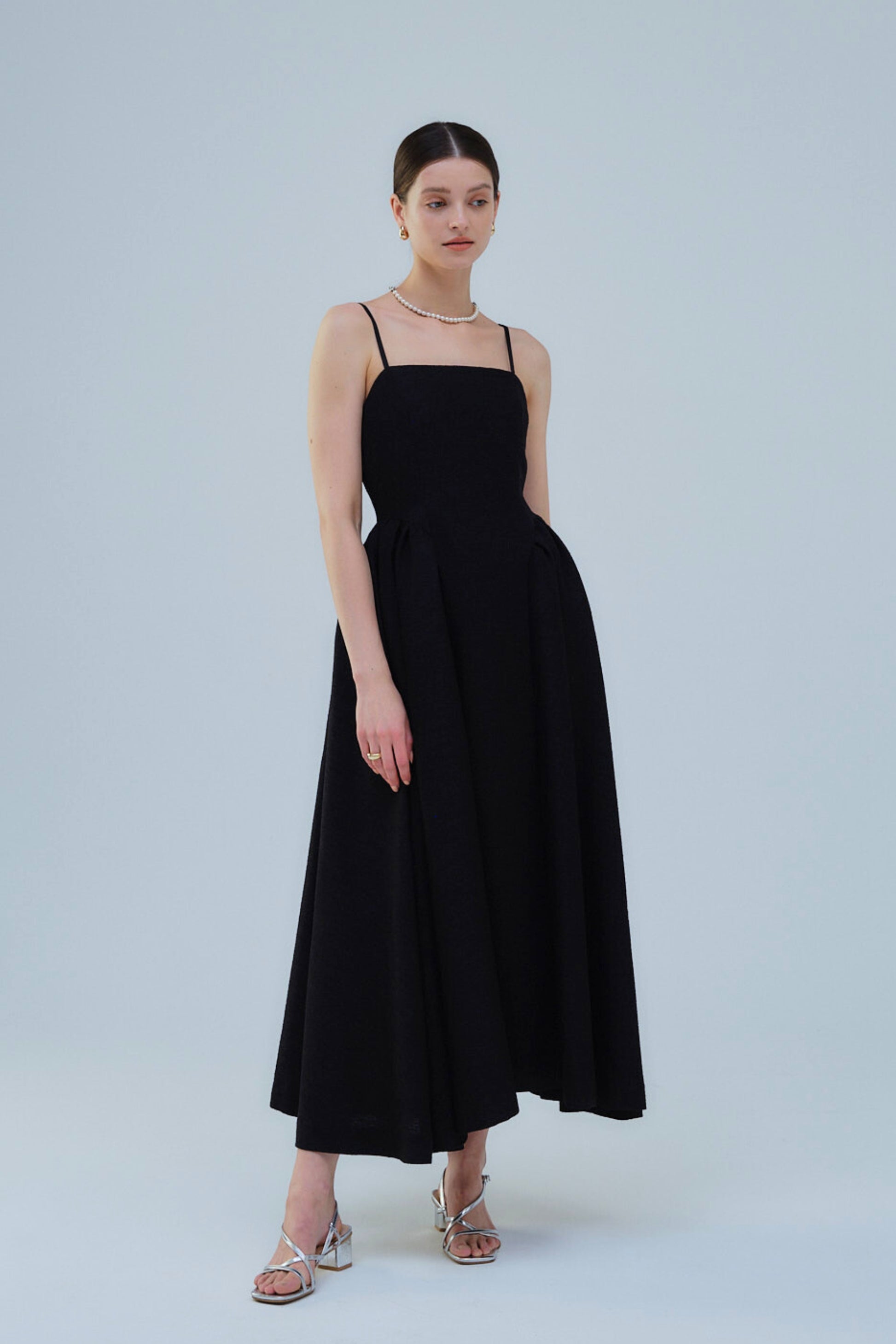 Panel fit tweed cami one-piece 【Black】