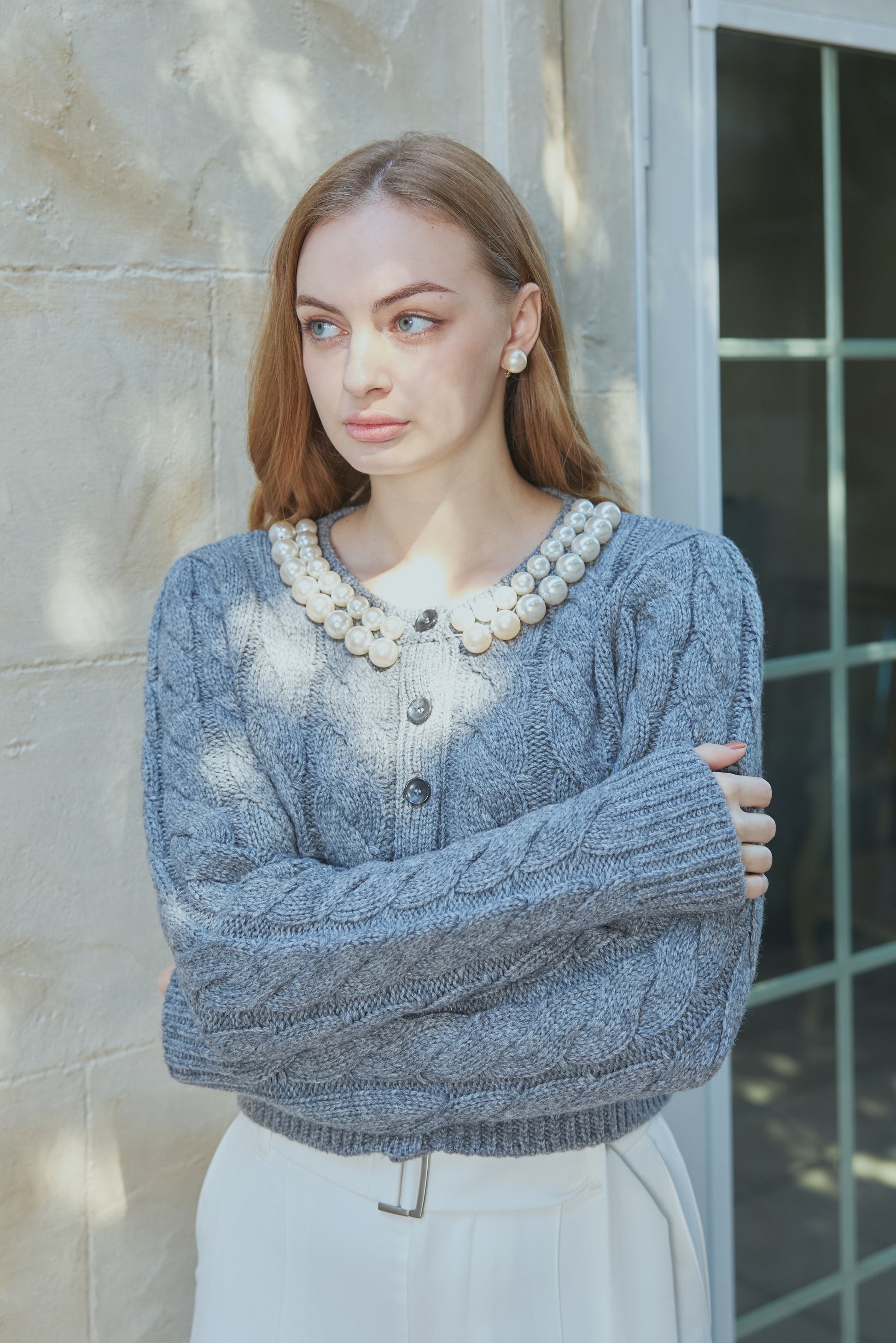 再値下げ 新作 美品 ORGUE パールニットジャケット Pearl knit jacket