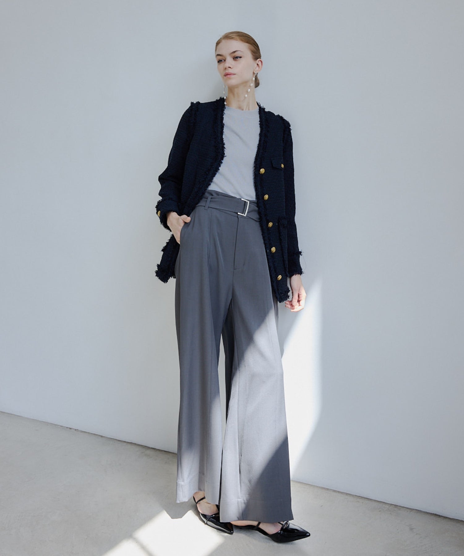 Belted wide pants