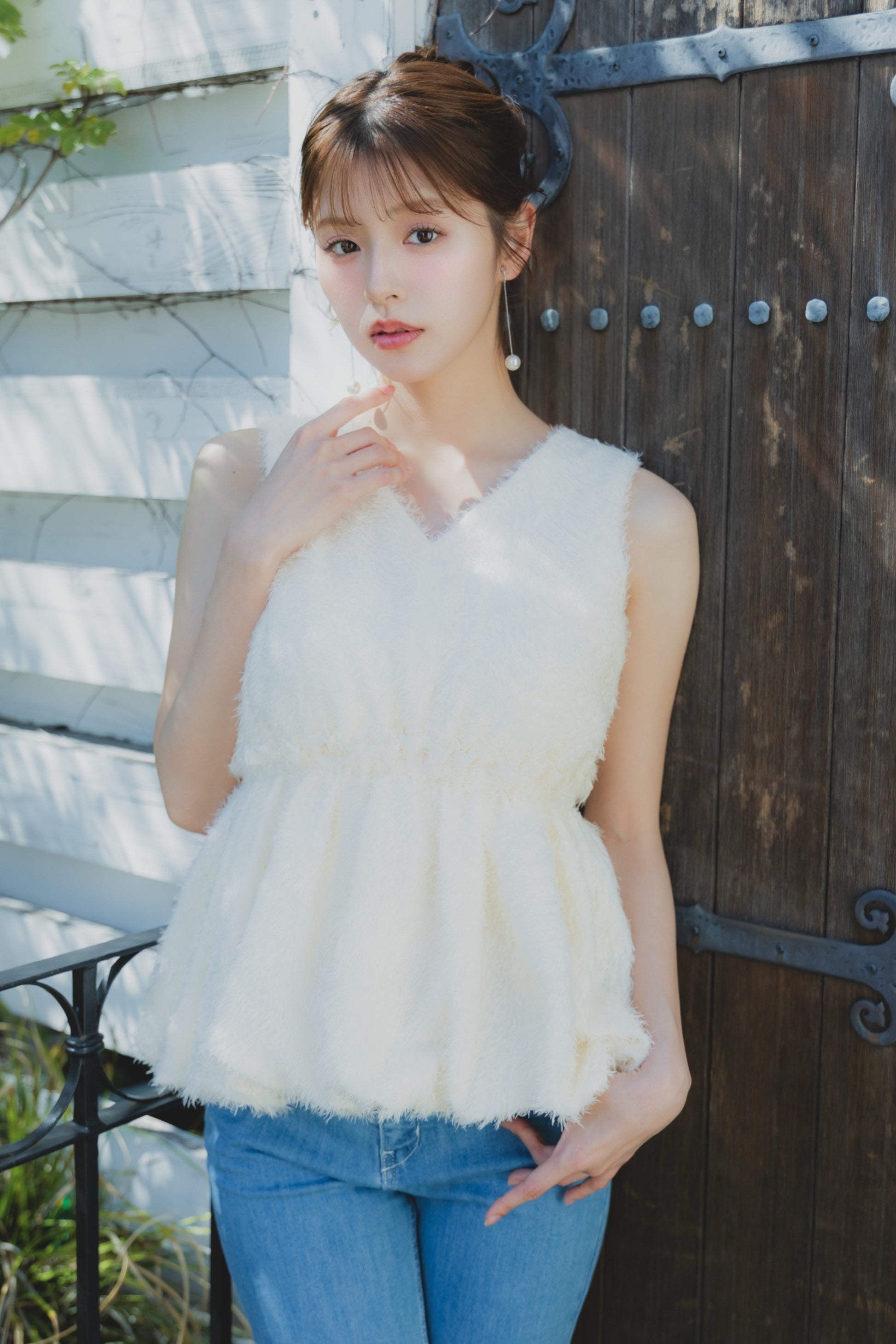 フリンジジャガードブラウス