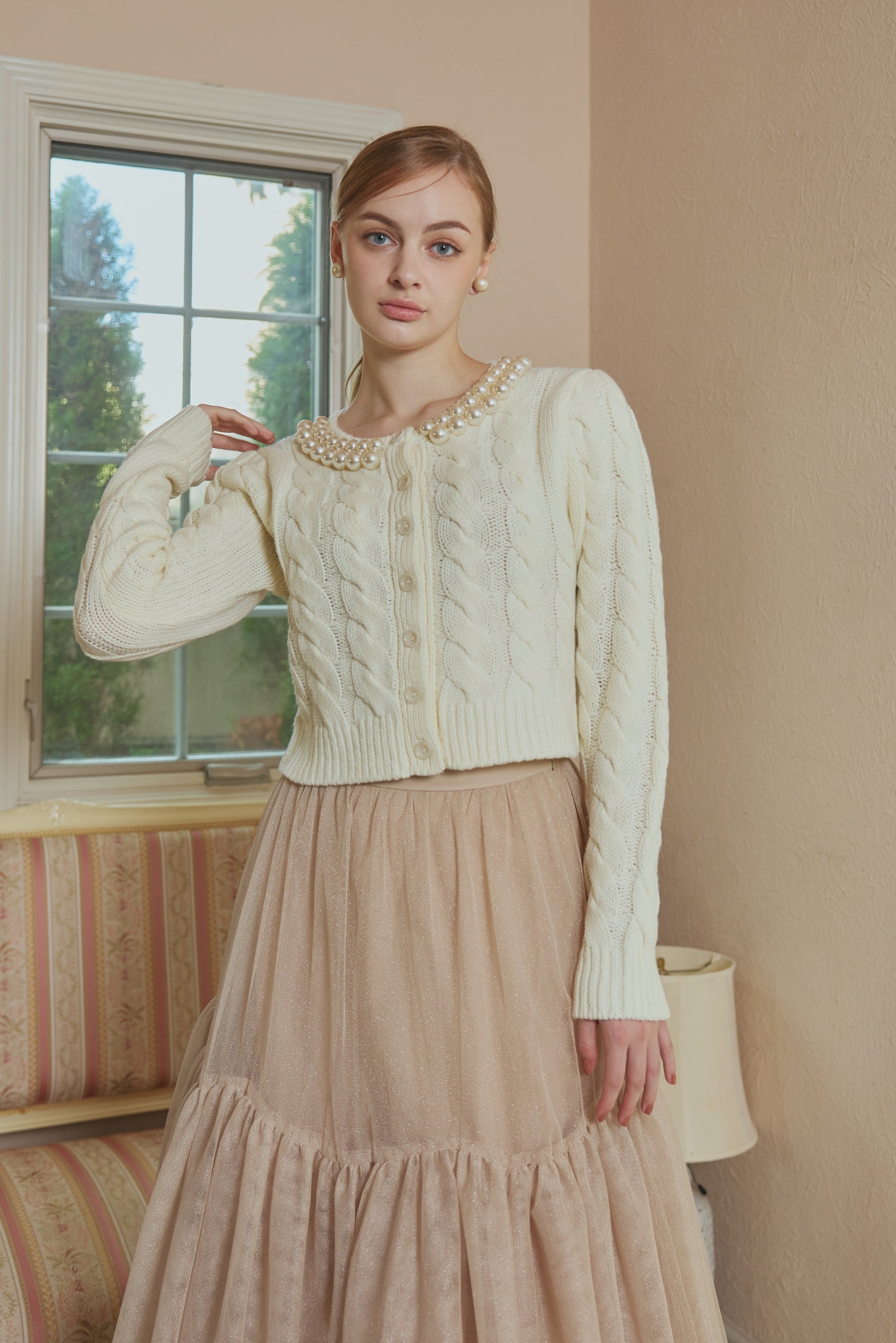 再値下げ 新作 美品 ORGUE パールニットジャケット Pearl knit jacket