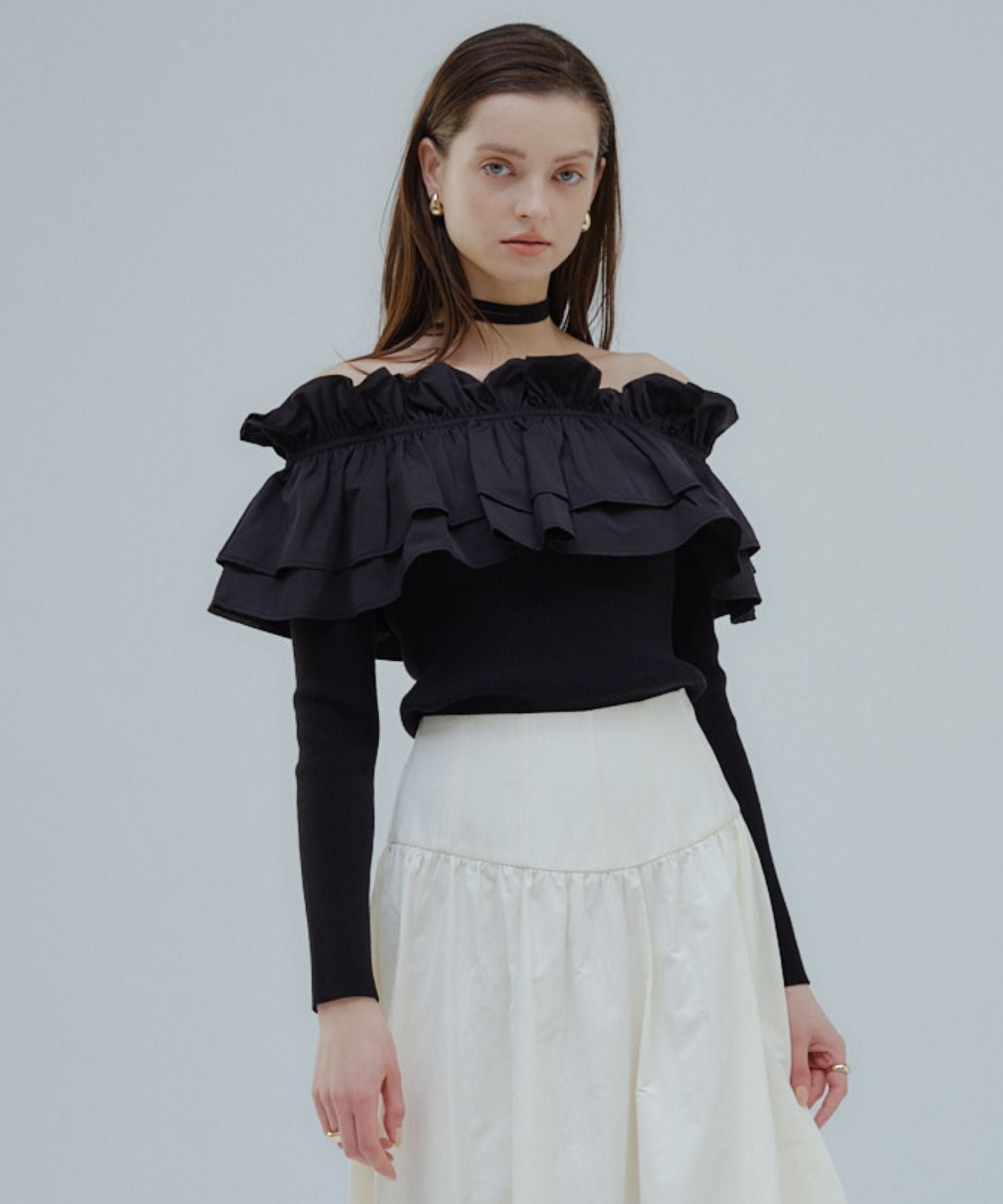 Choker frill knit【Black】