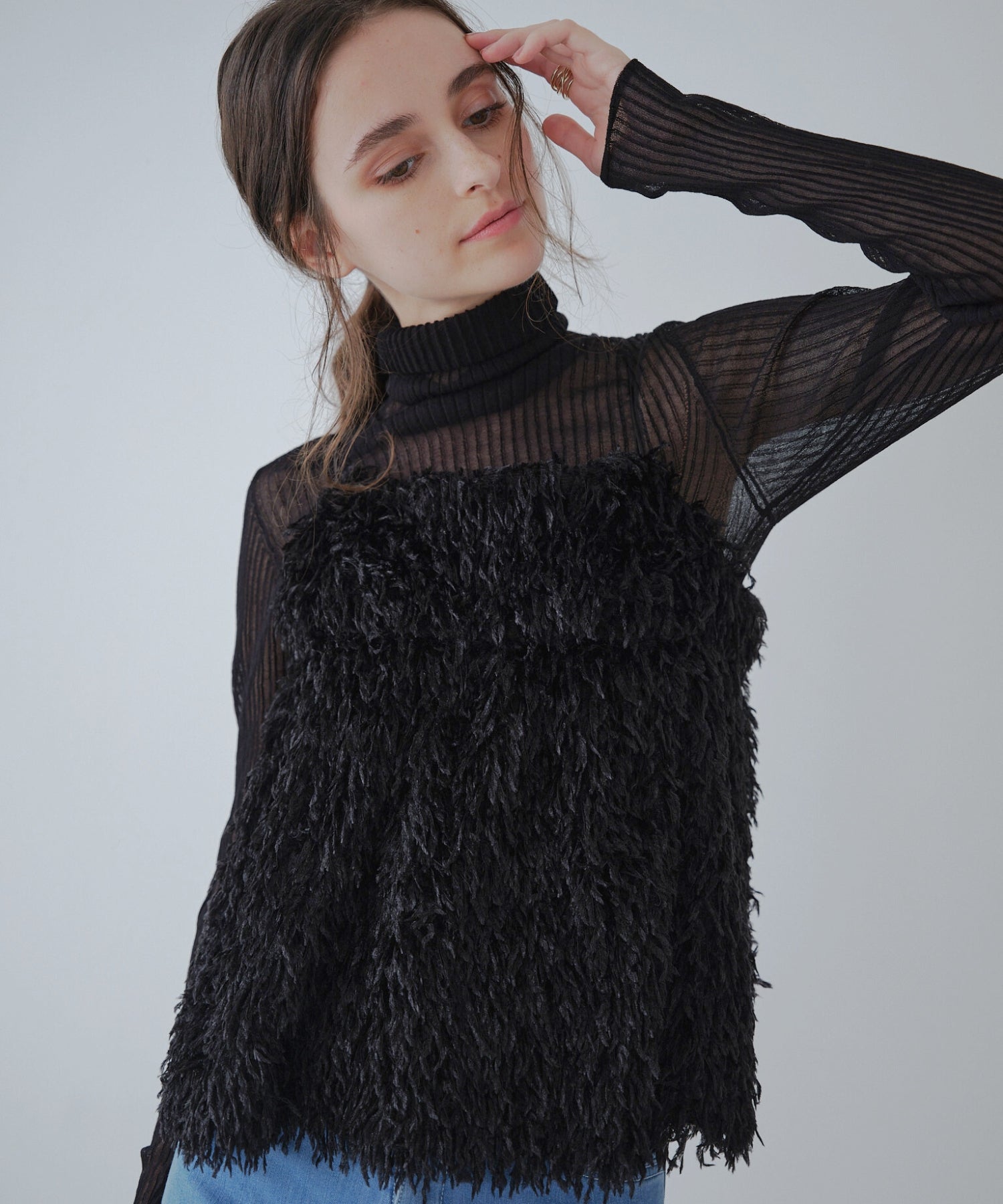 Feather fringe cami【Black】