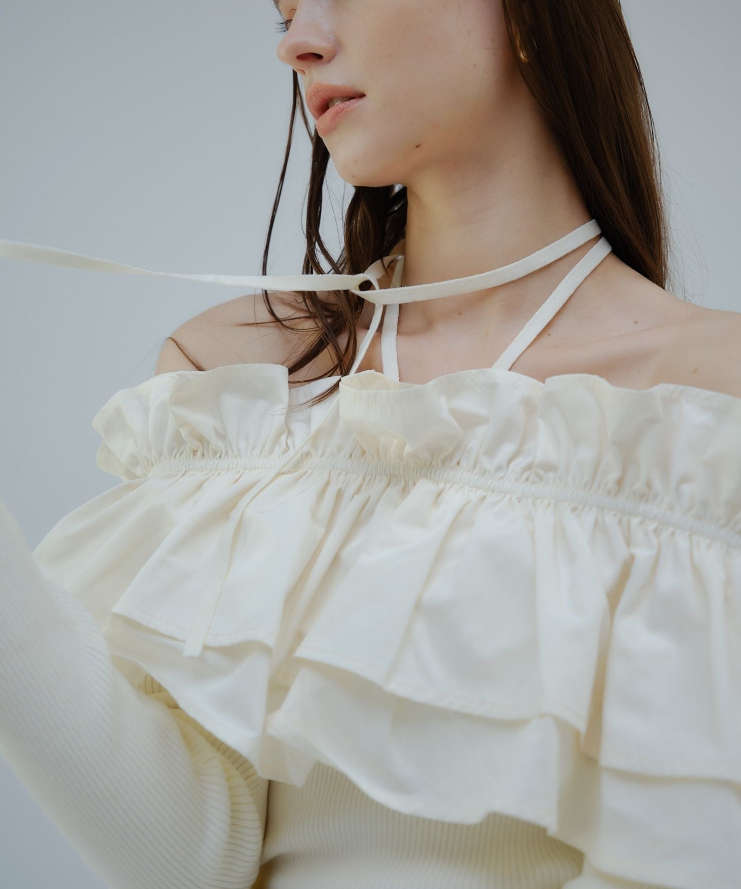 Choker frill knit【White】