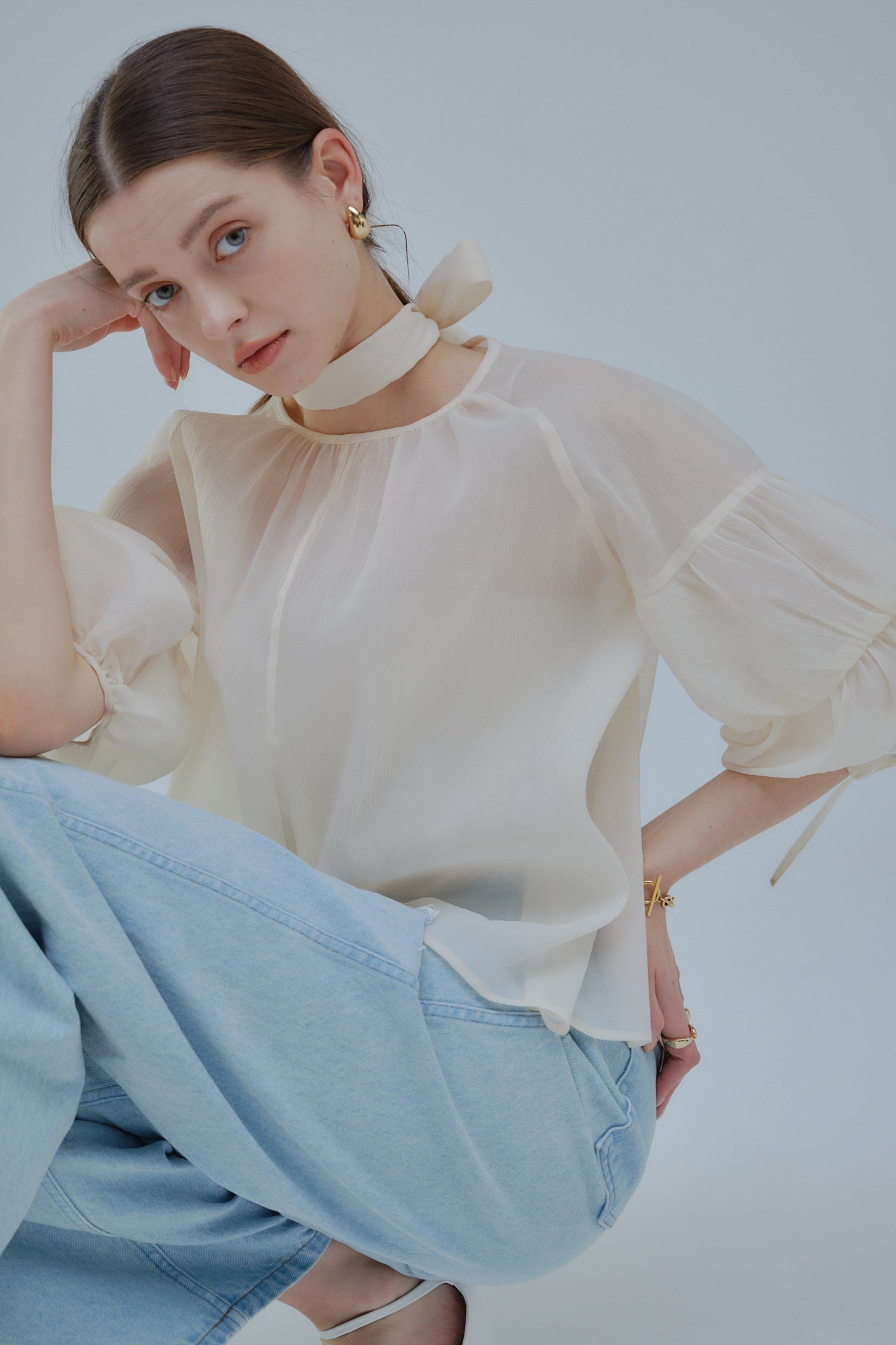 Sheer puff blouse 【Ivory】