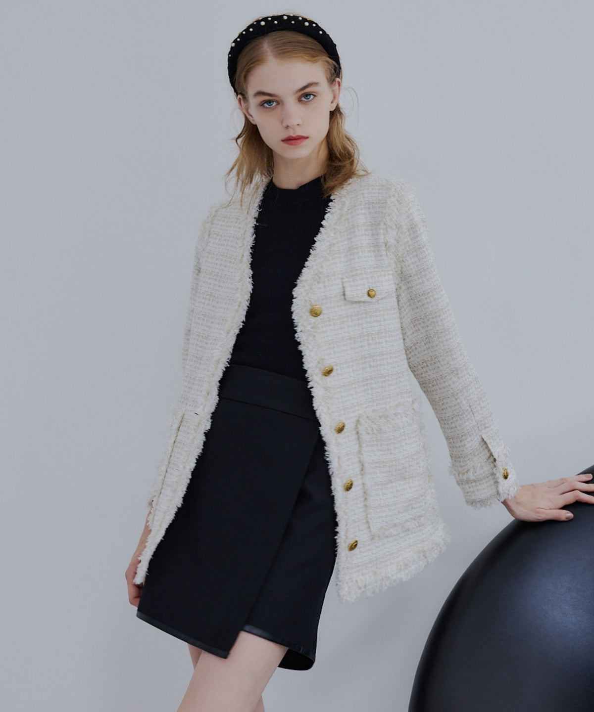 Tweed fringe 2way jacket【Ivory】