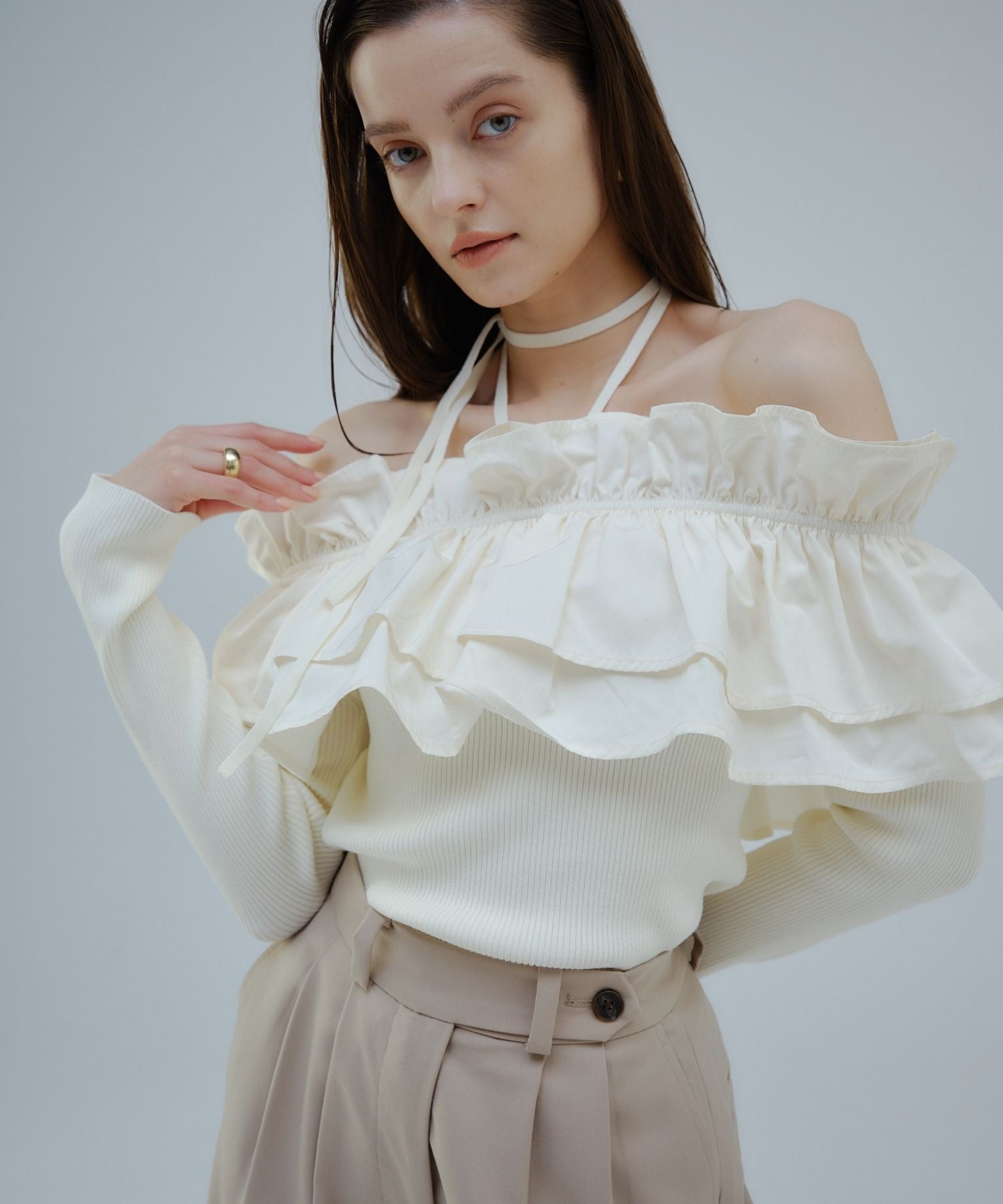 Choker frill knit【White】