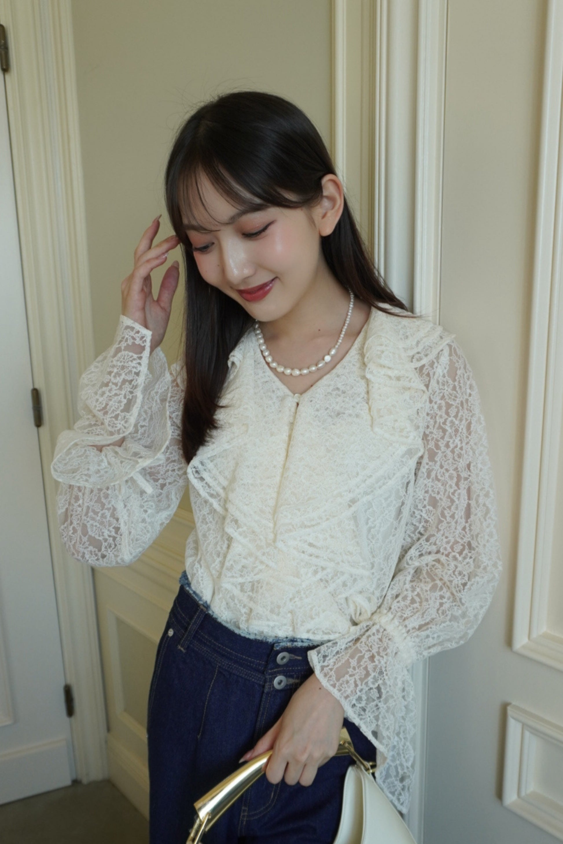 Scalloped lace blouse