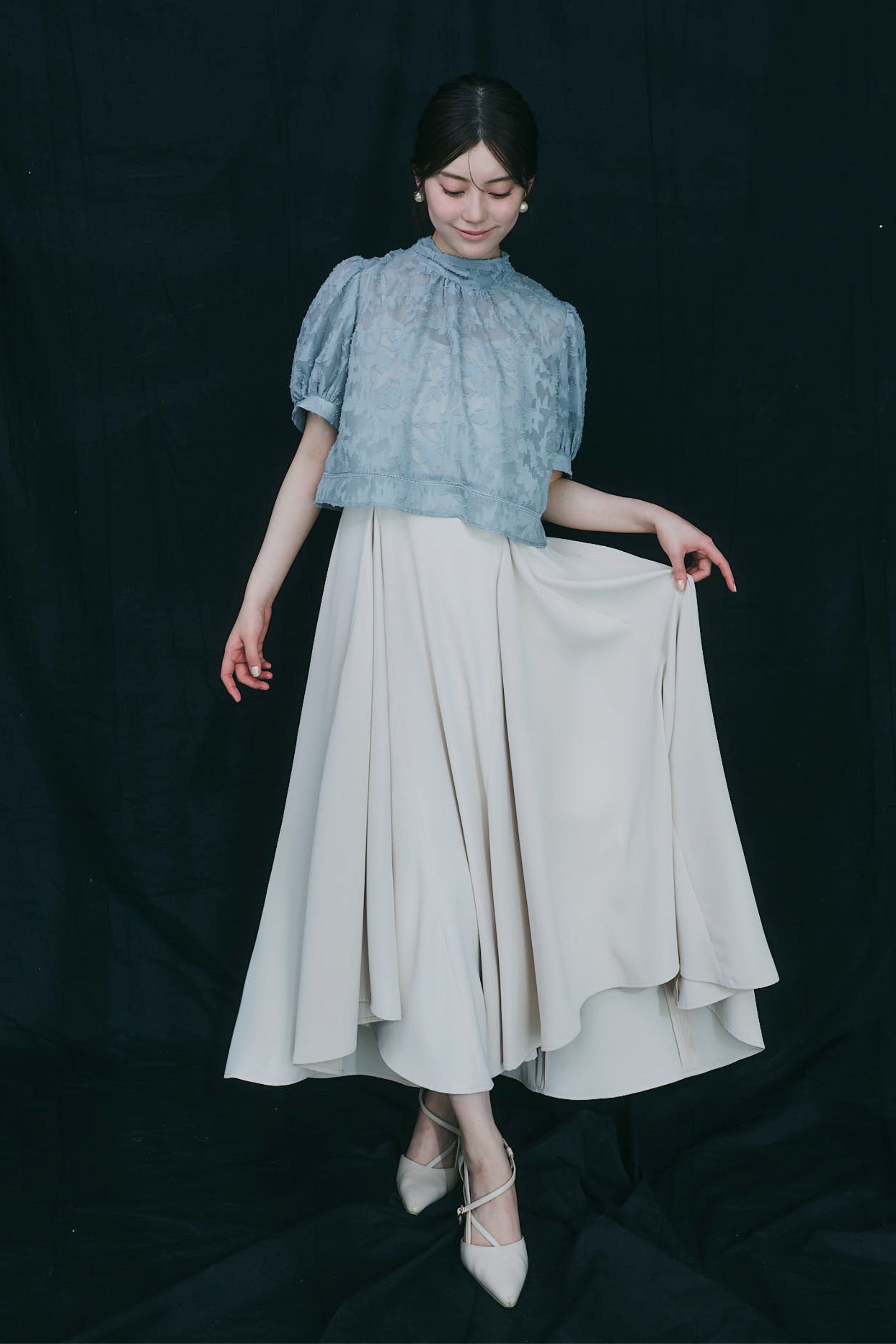 ジャガードリボンブラウス