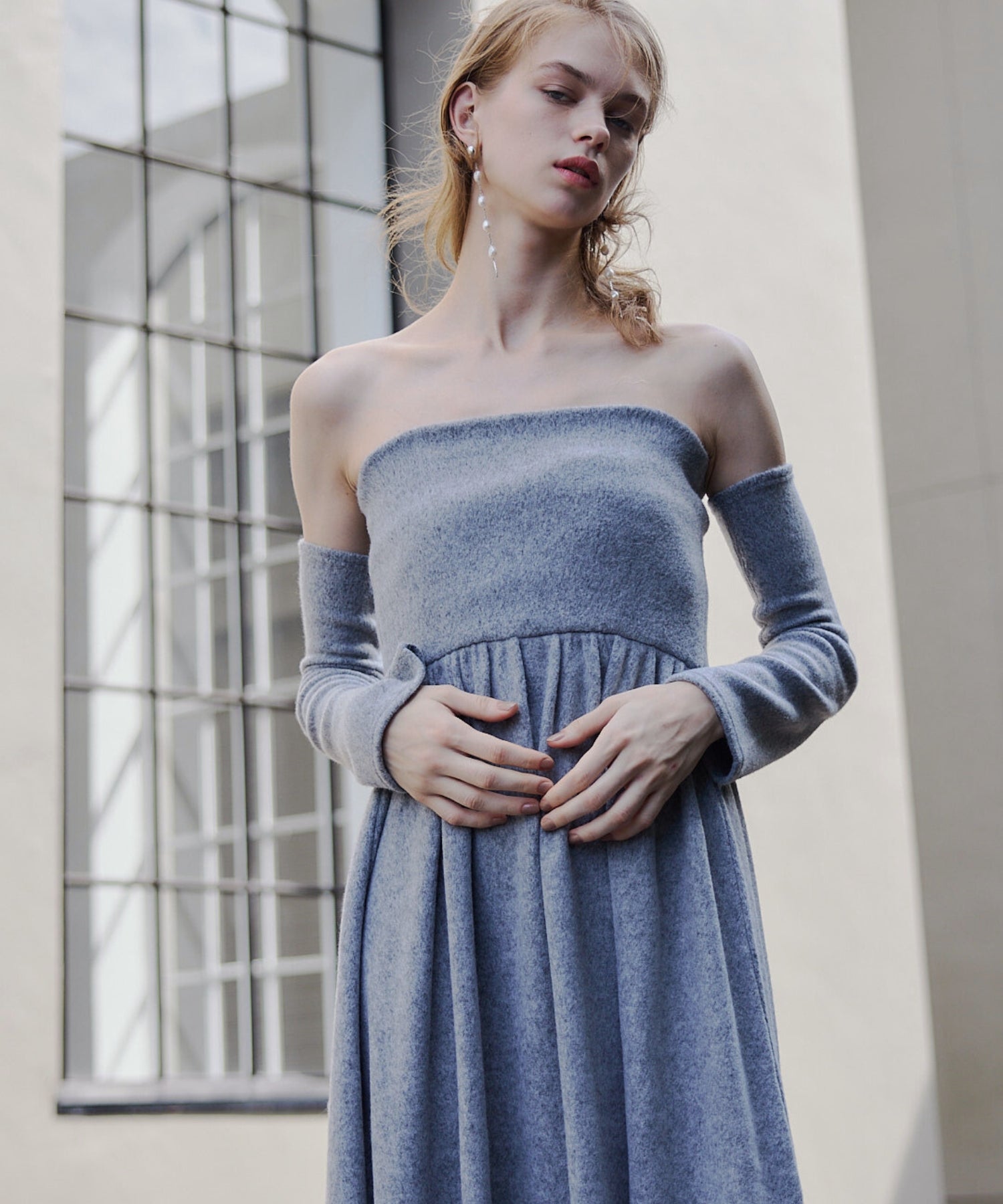 Multi way knit one-piece【Light grey×White】