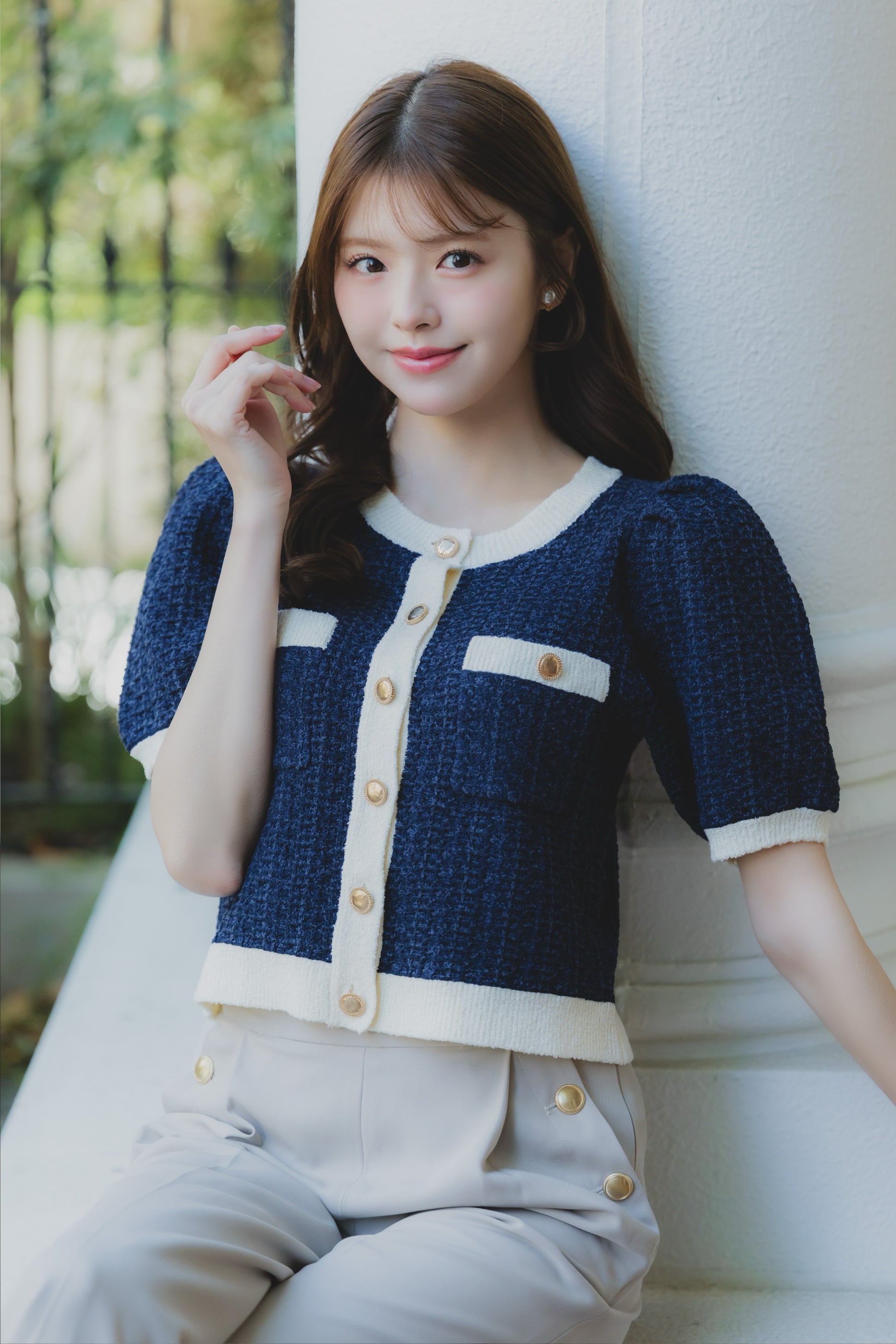 バイカラーニットカーディガン