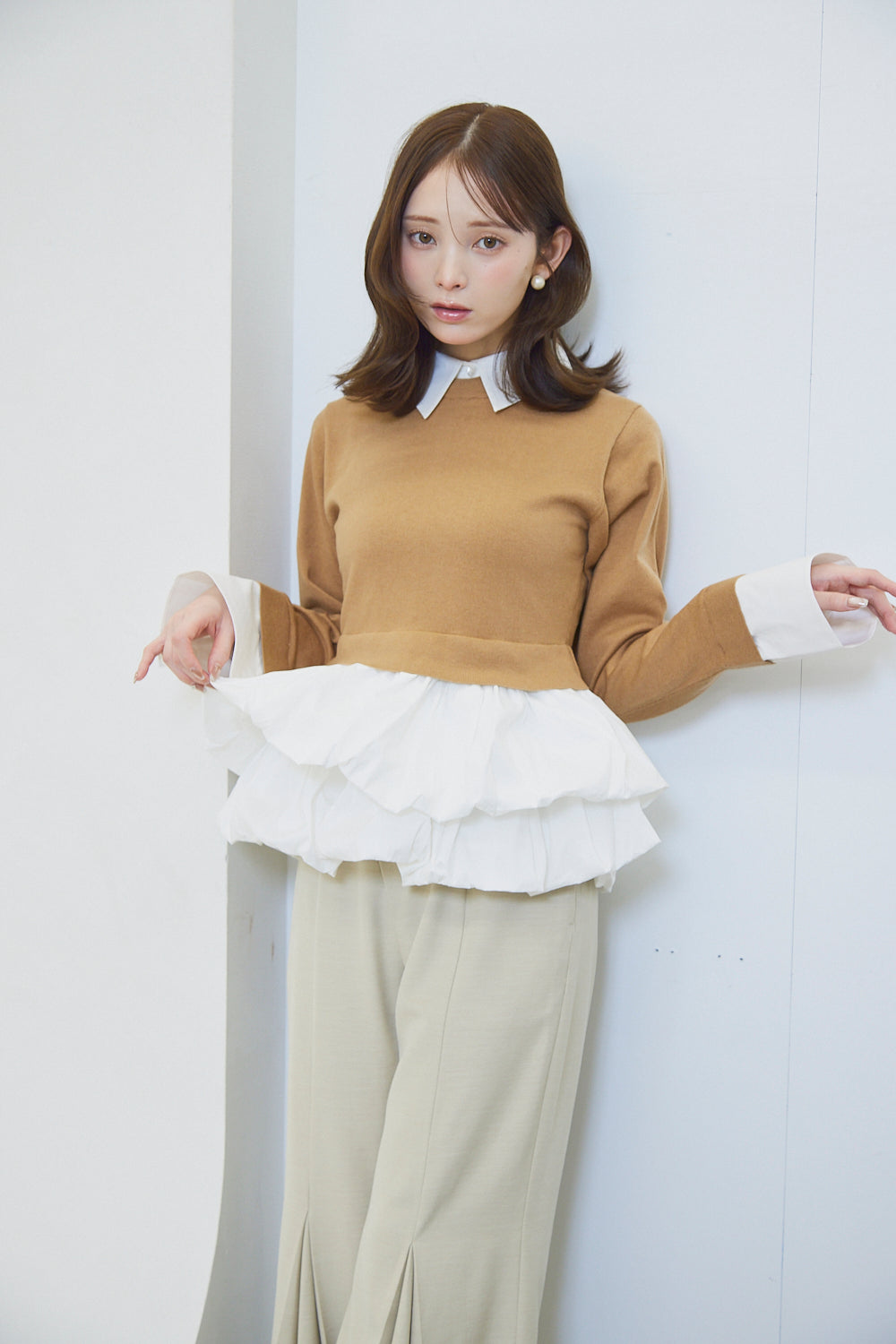 シャツレイヤードニット